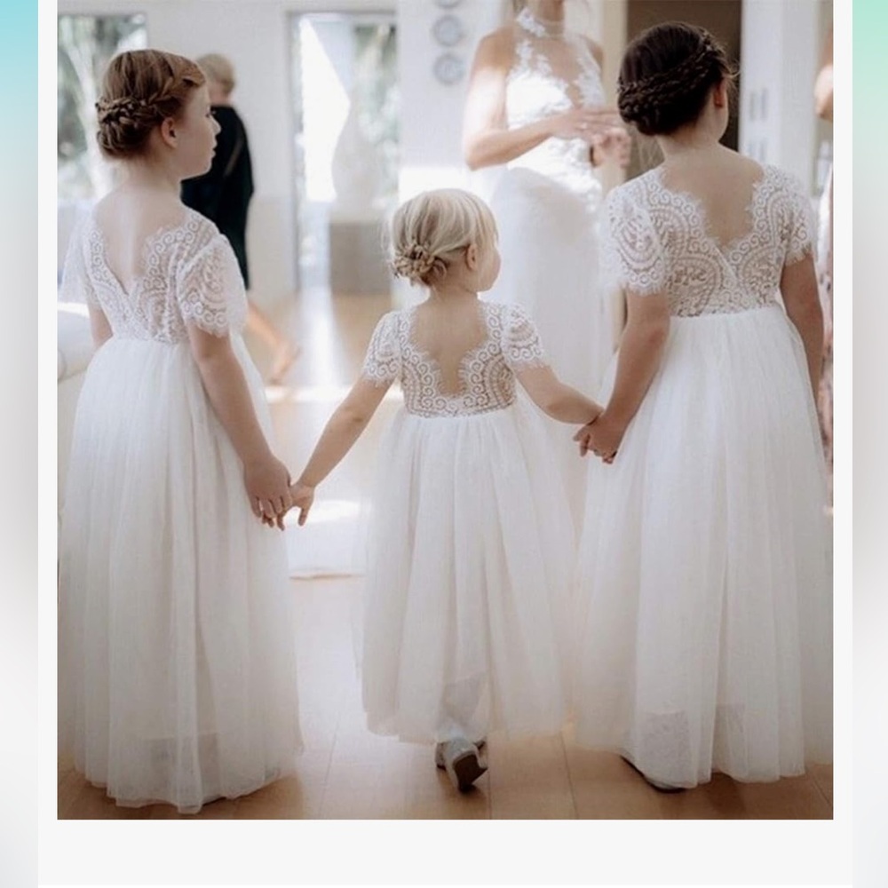 Girl Peony Lace Back A-Line Straight Tutu Tulle Party Flower Girl Dress